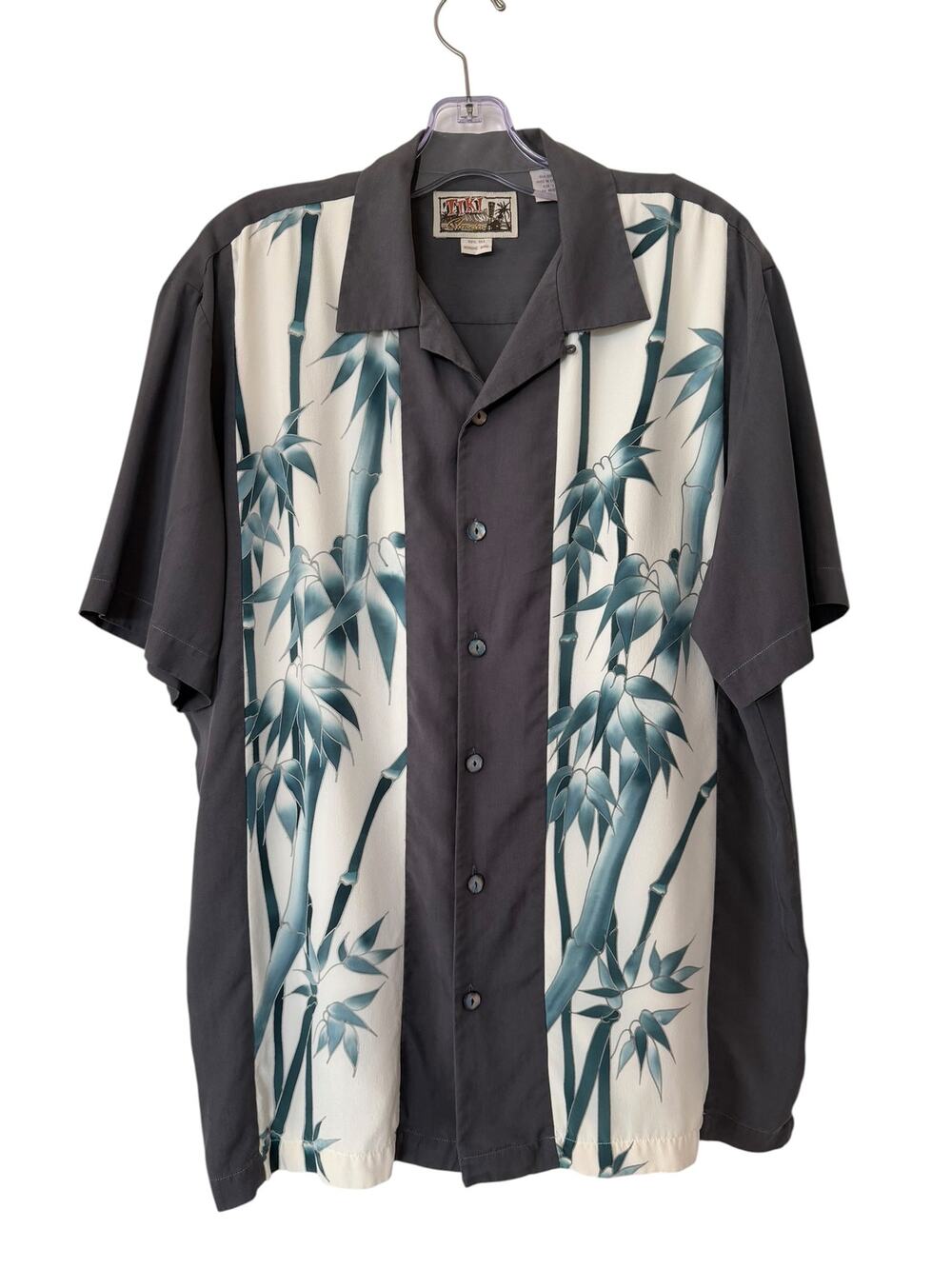 Tiki Classics Men's Silk Short Sleeve Dress Shirt Button Front Large